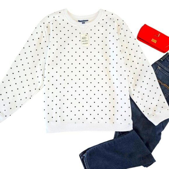 Karen Scott Sport Women's White Polka Dot Sweatshirt Size XXL Rockabilly Casual - Picture 16 of 16